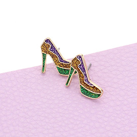 Enamel Mardi Gras High Heel Stud Earrings