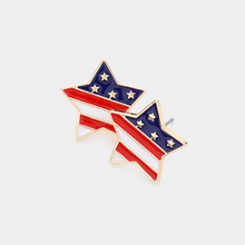 American USA Flag Enamel Star Stud Earrings