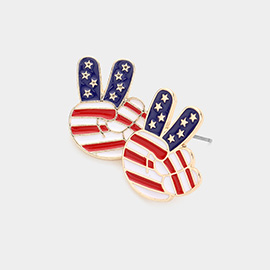 American USA Flag Enamel Peace Fingers Stud Earrings