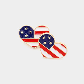 American USA Flag Enamel Heart Stud Earrings