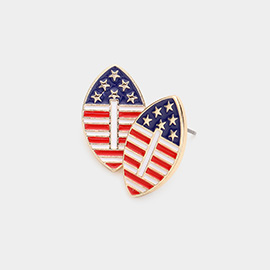 American USA Flag Enamel Rugby Ball Stud Earrings