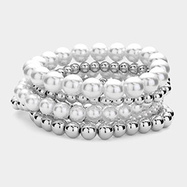 7PCS - Pearl Metal Ball Stretch Multi Layered Bracelets