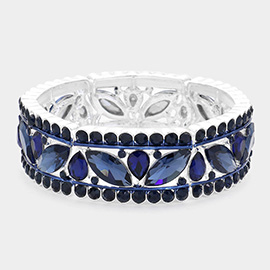 Round Marquise Stone Accented Stretch Evening Bracelet