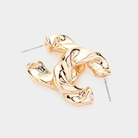 Gold Dipped Textured Metal Hoop Earrings