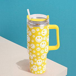 Happy Face Printed 40oz Stainless Steel Tumbler With Handle