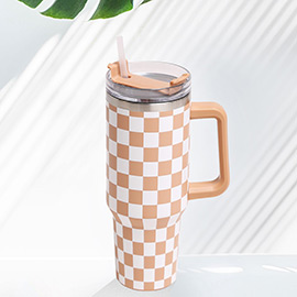 Checkered Printed 40oz Stainless Steel Tumbler With Handle