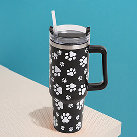 Dog Paw Printed 40oz Stainless Steel Tumbler With Handle