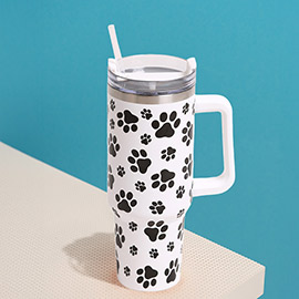 Dog Paw Printed 40oz Stainless Steel Tumbler With Handle