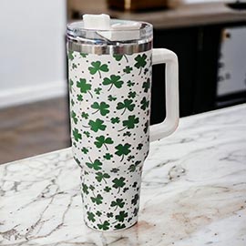 St Patricks Clover Printed 40oz Stainless Steel Tumbler With Handle