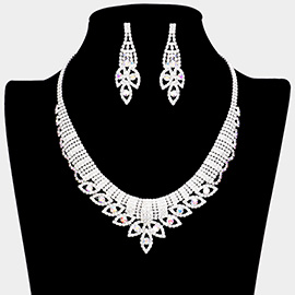 Round Stone Marquise Rhinestone Paved Accented Collar Necklace
