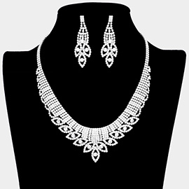 Round Stone Marquise Rhinestone Paved Accented Collar Necklace