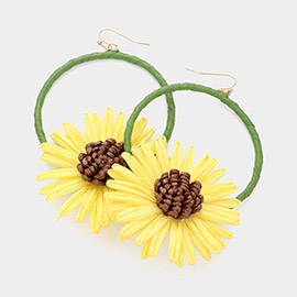 Raffia Wrapped Sunflower Dangle Earrings