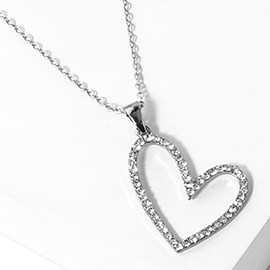 Stone Paved Open Heart Pendant Necklace