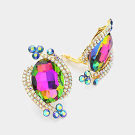 Oval crystal rhinestone clip on earrings