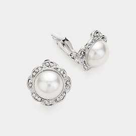 Pearl Flower Clip On Earrings