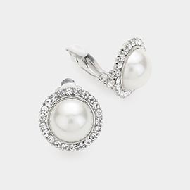 Stone Around Pearl Clip On Earrings