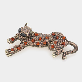Stone Embellished Leopard Pin Brooch