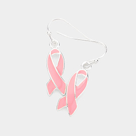 Enamel Pink Ribbon Dangle Earrings