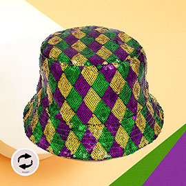 Mardi Gras Sequin Reversible Bucket Hat