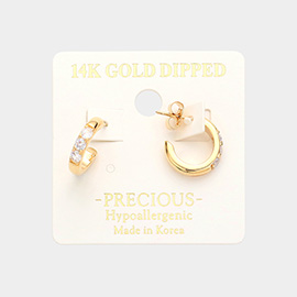 14K Gold Dipped Hypoallergenic Triple Stone Pointed Metal Hoop Earrings