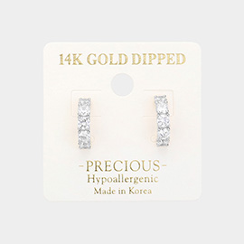 14K White Gold Dipped Hypoallergenic Stone Embellished Hoop Earrings