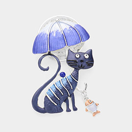 Cat Umbrella Magnetic Brooch
