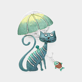 Cat Umbrella Magnetic Brooch
