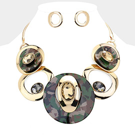Celluloid Acetate Glass Stone Metal Link Statement Necklace