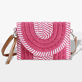 Mixed Striped Straw Clutch / Crossbody Bag