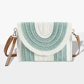 Mixed Striped Straw Clutch / Crossbody Bag