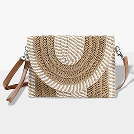 Mixed Striped Straw Clutch / Crossbody Bag