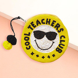 COOL TEACHERS CLUB Message Beaded Mini Round Pouch Bag