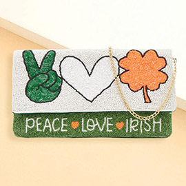 PEACE LOVE IRISH Message Sequin Beaded Clutch / Crossbody Bag