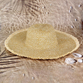 Frayed Two Tone Mixed Color Straw Floppy Hat