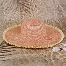 Frayed Two Tone Mixed Color Straw Floppy Hat