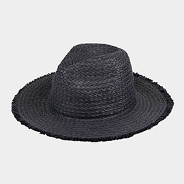Frayed Solid Straw Sun Hat
