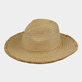 Frayed Solid Straw Sun Hat