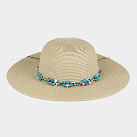 Straw Sun Hat With Evil Eye, Starfish And Bead Band
