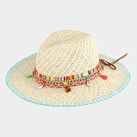Stitch Edged Straw Handmade Sun Hat With Boho 