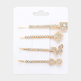 4PCS - Stone Embellished Butterfly Ribbon Quatrefoil Square Bobby Pin Hair Clips