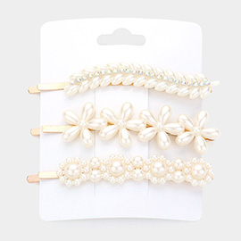3PCS - Pearl Embellished Flower Bobby Pin Hair Clips