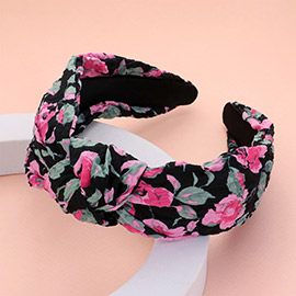 Flower Leaves Pattern Printed Knot Headband