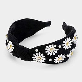 Flower Pearl Embellished Knot Headband