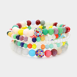 5PCS - Shamballa Ball Pointed Faceted Beaded Stretch Multi Layered Bracelets