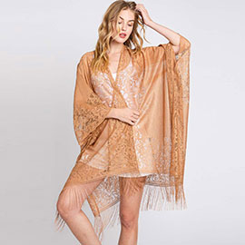 Floral Lace Kimono With Tassel Poncho