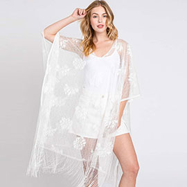 Floral Lace Poncho With Tassel