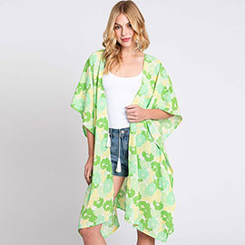 Flower Print Self-Tie Drawstring Open Front Cover-Up Kimono Poncho