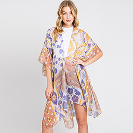 Abstract Paisley Flower Print Kimono Poncho