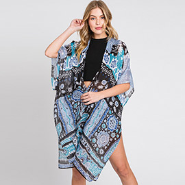 Geometric Boho Print Kimono Poncho