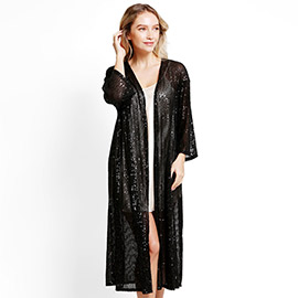 Sequin Long Cover-Up Kimono Poncho